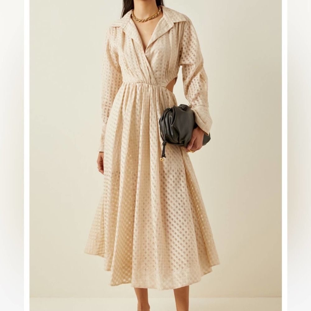 NWOT Jonathan Simkhai Allie Windowpane Midi Shirt Dress